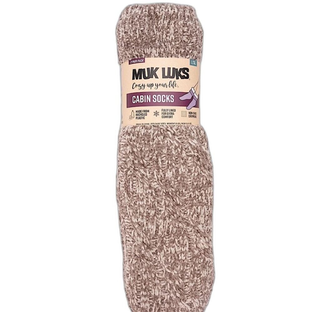 MUK LUKS Women's 2 Pack Lined Socks Faux Fur SIZE 5-7 Creme Tan NEW - Picture 7 of 9